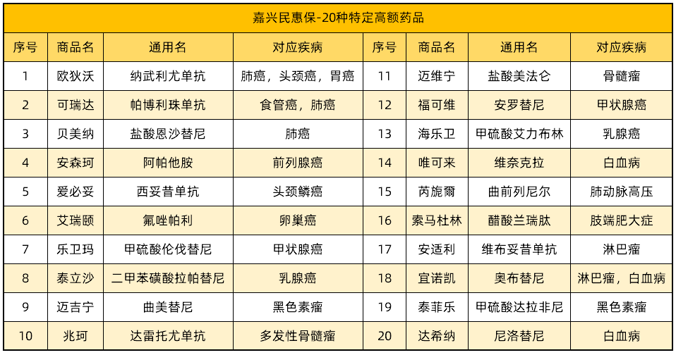 嘉興民惠保20種特藥